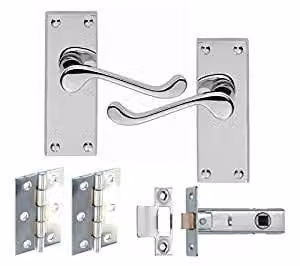 Golden Grace Victorian Scroll Latch Door Handles in Polished Chrome