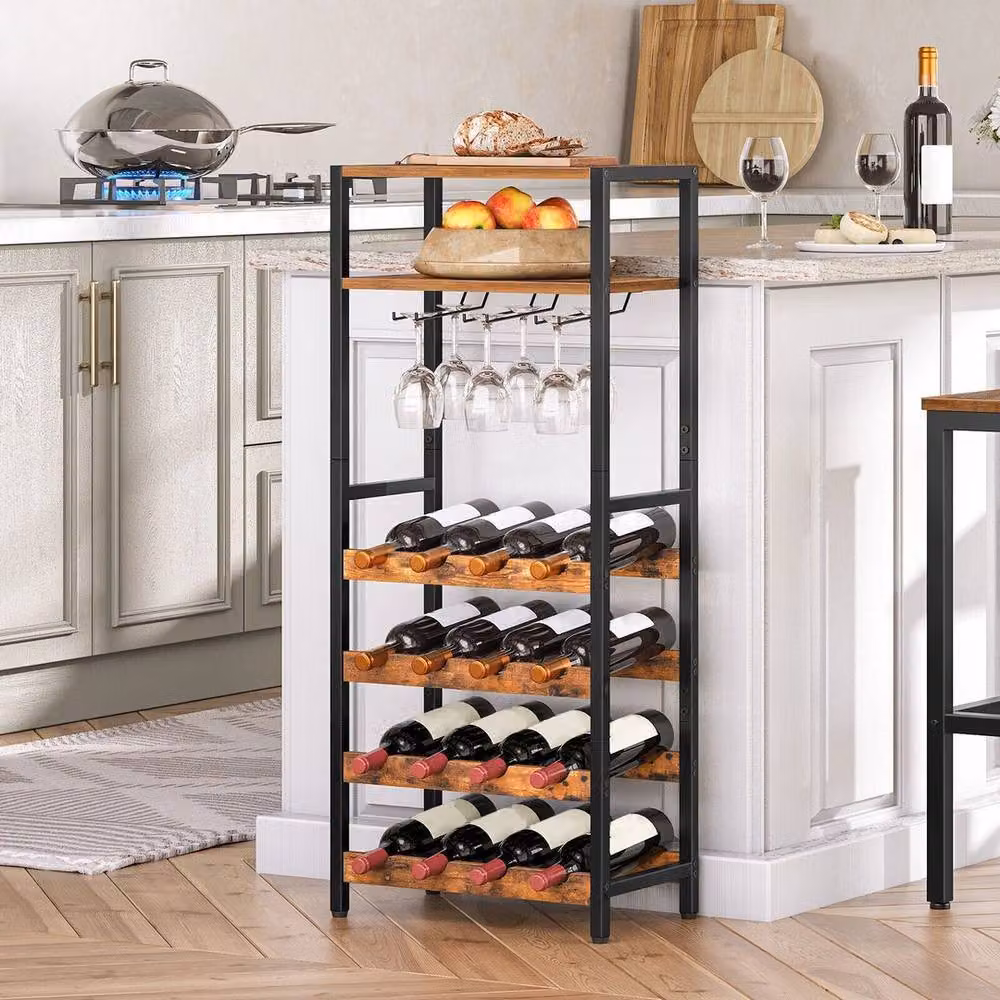 KORVIXA Modern Brown MDF Wine Rack Display Storage Shelves W/H: 100 x 100 cm – 3