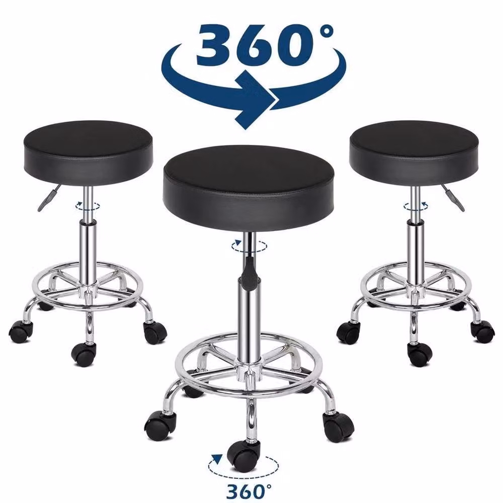 Kelvenix Black PU Leather and Metal Hydraulic Swivel Bar Stool with Wheels – 2