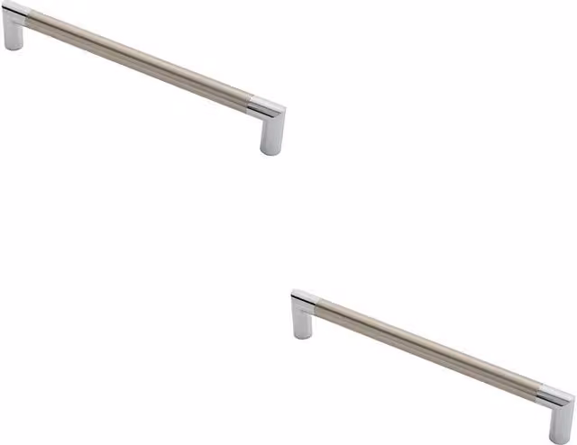 Loops 2x Large Round Bar Mitred Door Handles in Polished Chrome, W: 32.5 cm, D: 1.9 cm