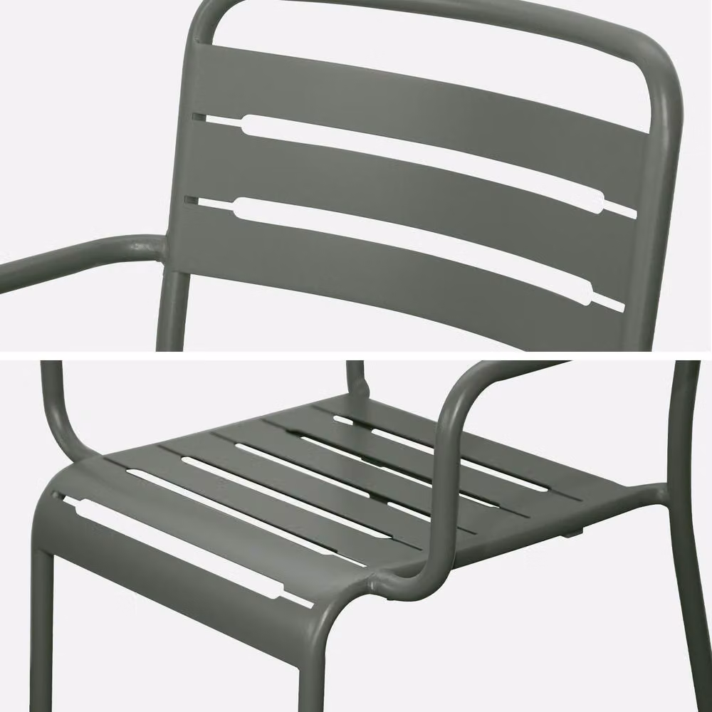 sweeek Pair of Stackable Metal Garden Armchairs in Khaki Green – 3