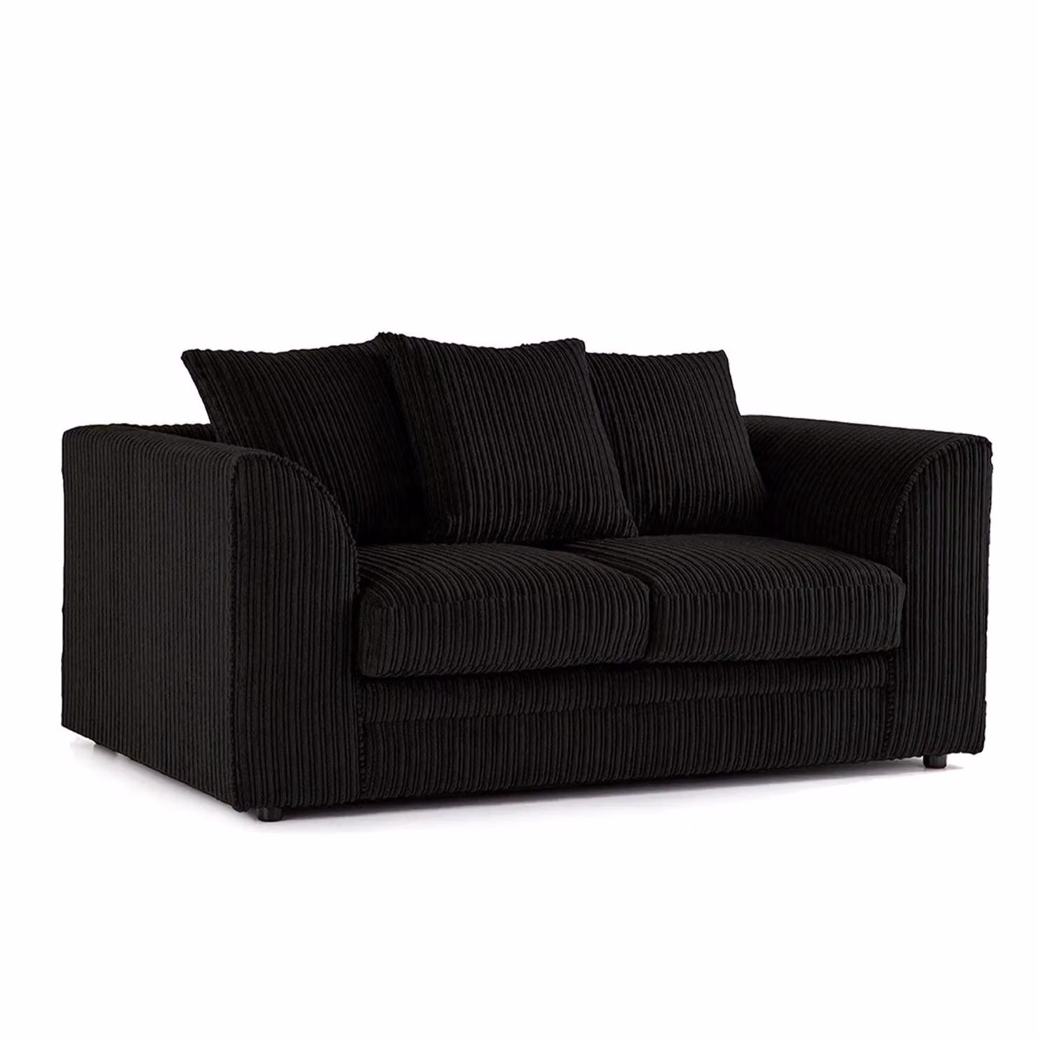 Furnishings For Less UK Luxor 3 Piece Fabric Sofa Suite in Black with Jumbo Cord and Scatter Cushions – 2