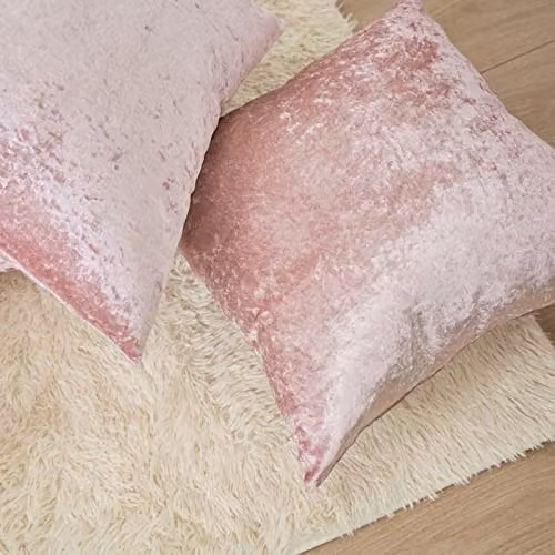 Sienna Pack of 2 Plain Crushed Velvet Square Cushion Covers, Pink, W/D/H: 45 x 45 x 45 cm – 2