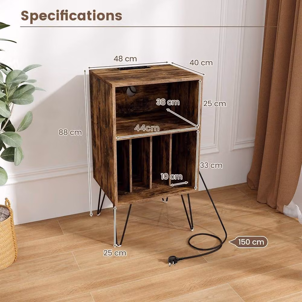 Costway 3-Tier Industrial Record Player Stand and Vinyl Storage Table in Brown – 2