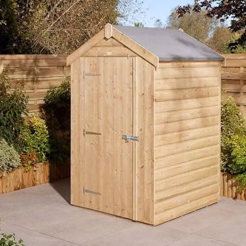 Rowlinson 4x4 Premier Shiplap Apex Single Door Windowless Shed in Natural Wood