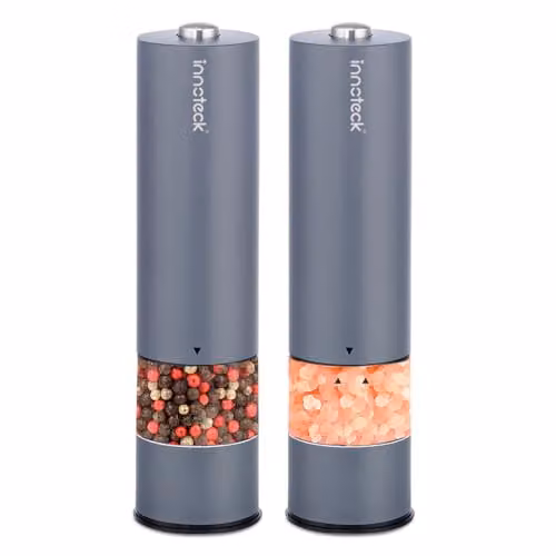 Innoteck Electric Salt and Pepper Mill Set in Grey with Ceramic Grinder and Integrated Light – 1