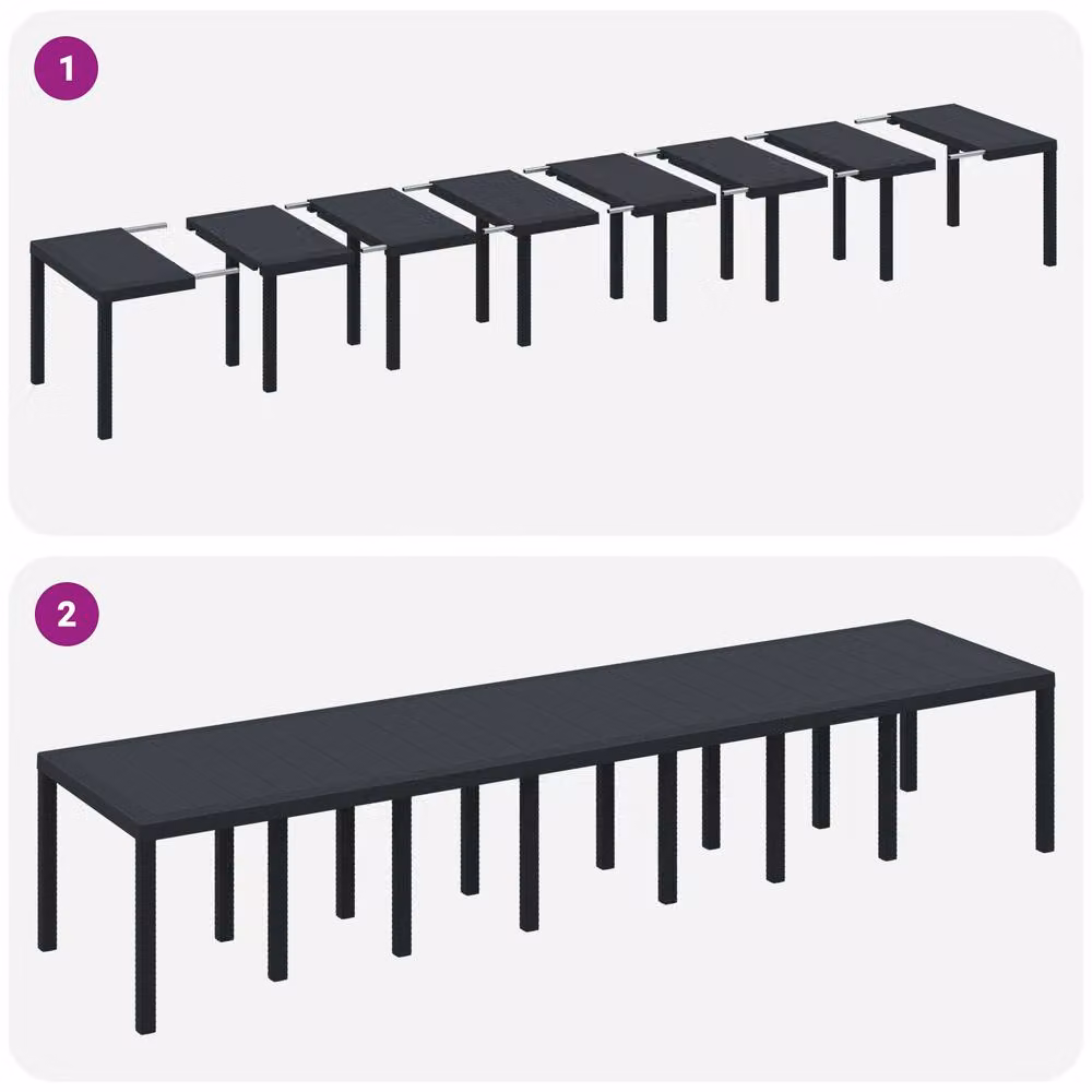 Berkfield Home Extendable Rectangular Garden Table in Anthracite Poly Rattan, W: 400 cm, D: 100 cm, H: 73 cm – 6