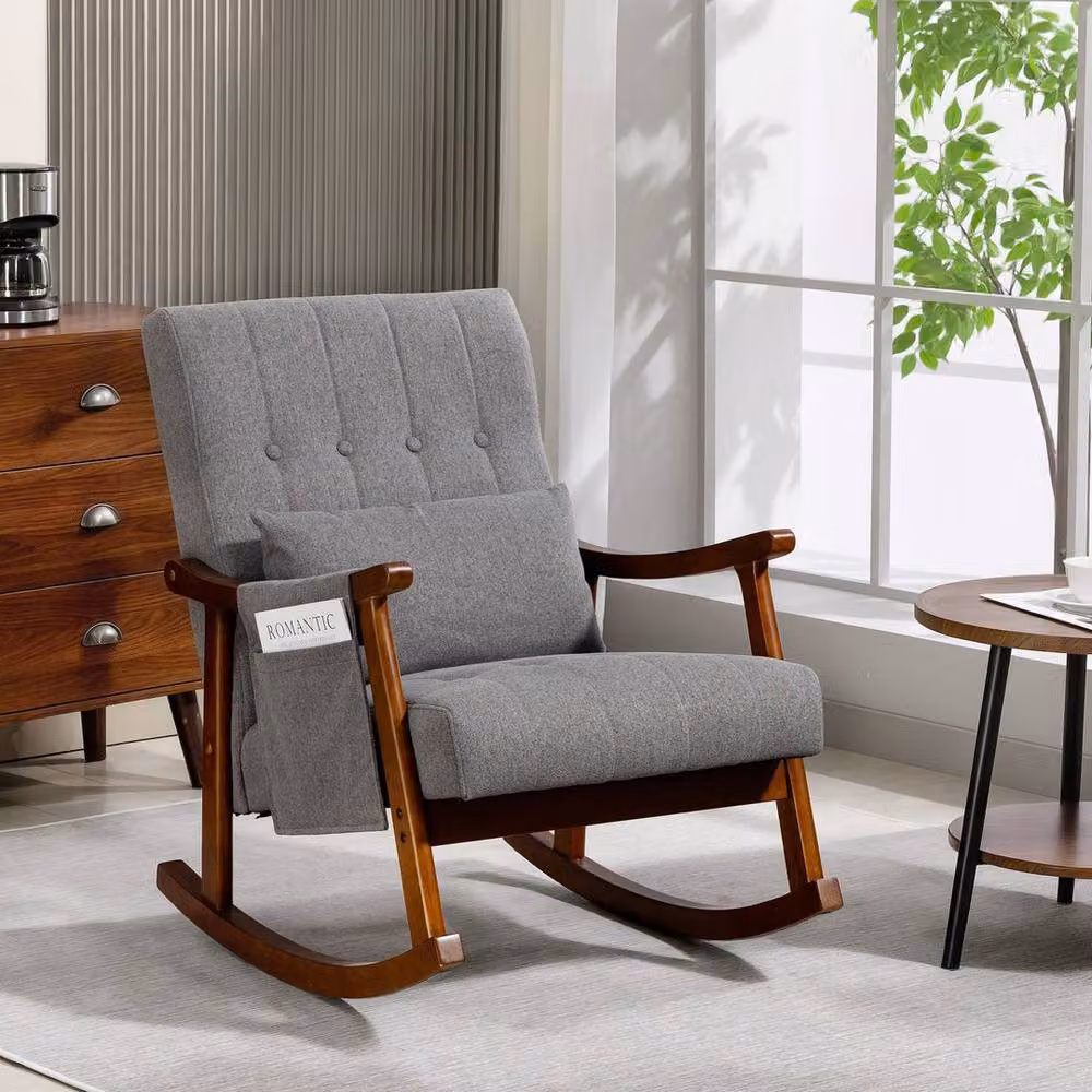 HOMCOM Grey Mid-Century Upholstered Armchair with Solid Wood Frame, W: 100 cm, D: 100 cm – 3