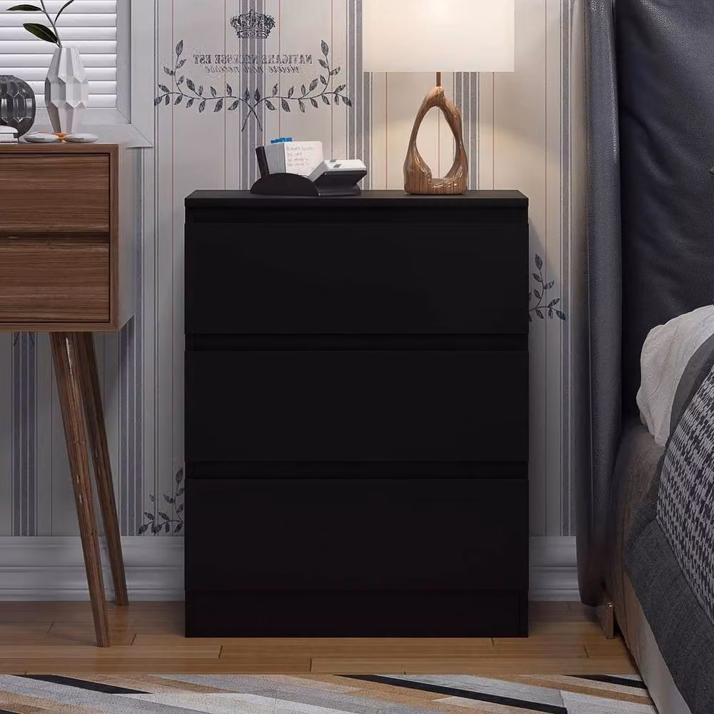FLAVORA Matt Black 3 Drawer Chest of Drawers – 3