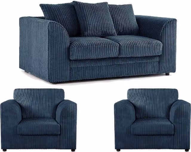Furnishings For Less UK Luxor 3 Piece Fabric Sofa Suite in Navy Blue with Scatter Back and Armrests