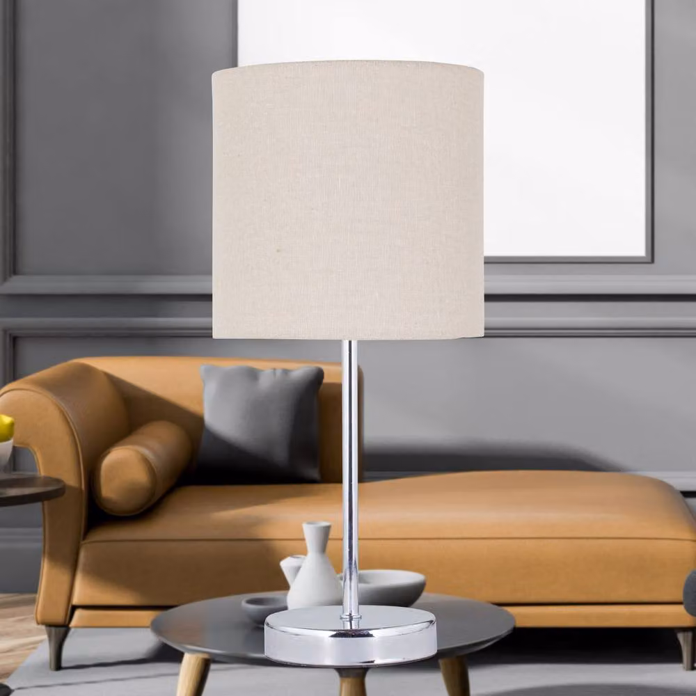 First Choice Lighting Chrome Touch Operated Dimmable Table Lamp with Beige Fabric Shade – 2