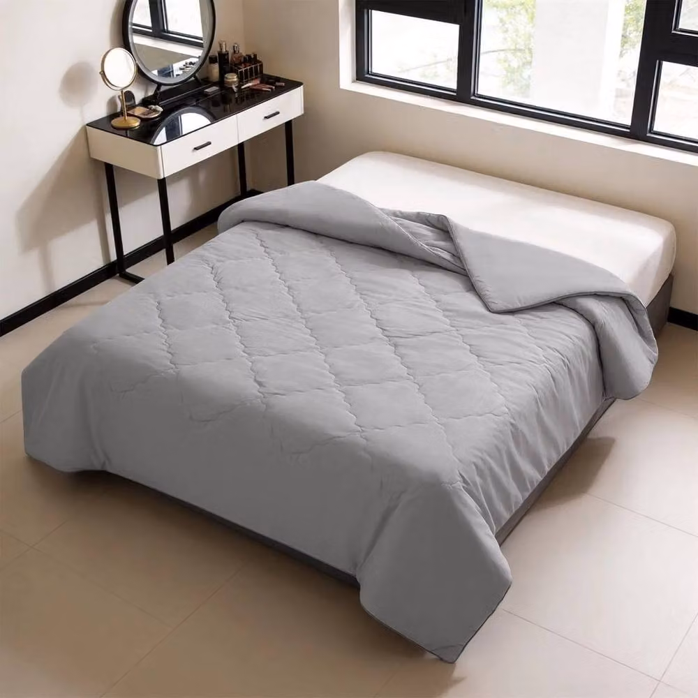 PAWNORA Grey Geometric Summer Cooling Quilted Throw, W: 230 cm, D: 275 cm – 2