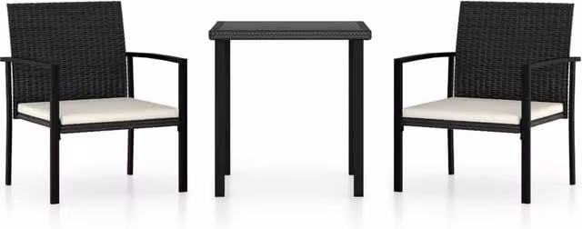 Berkfield Home 3 Piece Modern Poly Rattan and Metal Outdoor Dining Set in Matt Black