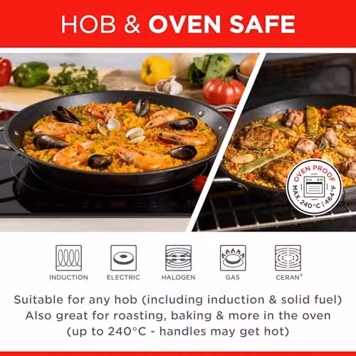 Kuhn Rikon Allround Non-Stick Stainless Steel Paella Pan, Silver, Diameter: 28 cm – 6