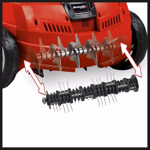 Einhell Electric Lawn Scarifier and Aerator Combination, 1200W, Black and Red with 28L Catch Bag – 4