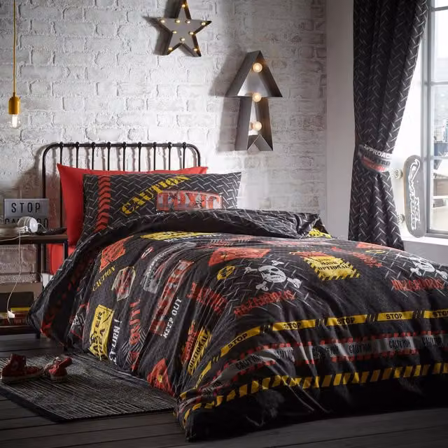 Portfolio Home Reversible Graphic Industrial Duvet Cover Set in Black, Red and Yellow