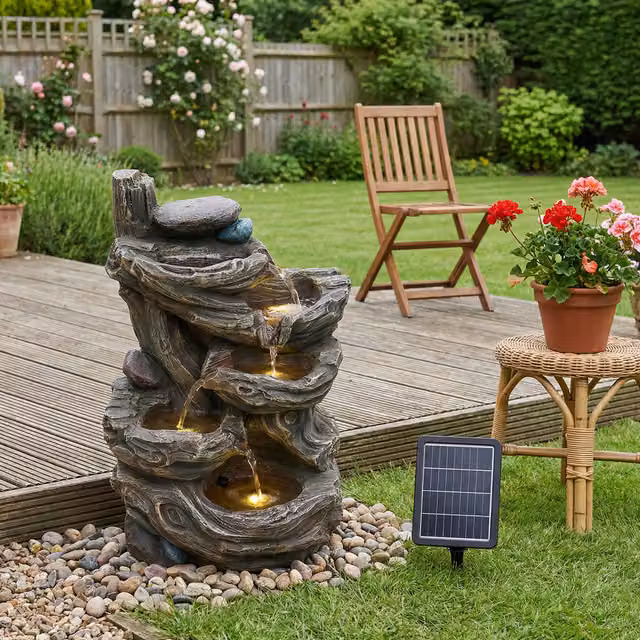 Breeins Solar-Powered Cascade Water Fountain for Outdoor Decor, Brown