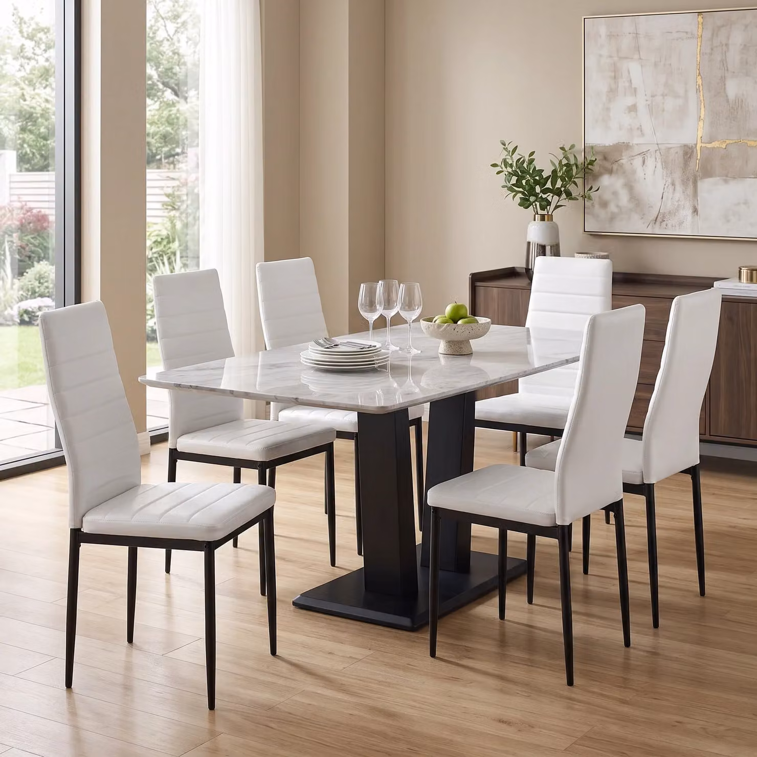 DHS Set of 6 Modern PU Leather Dining Chairs in White