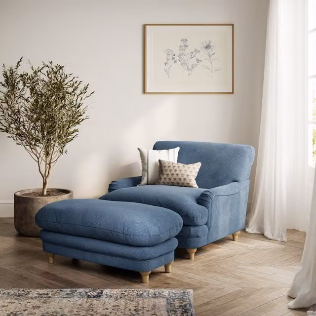 LPD Home Plumpton Accent Lounge Chair in Blue Fabric with Armrests