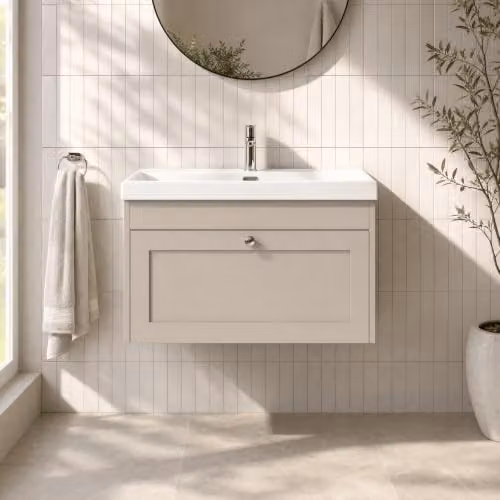 Balterley Wall Hung Single Drawer Vanity Unit with Thin Edge Basin in Pebble Grey, W/D/H: 80.0 x 45.3 x 43.1 cm – 2