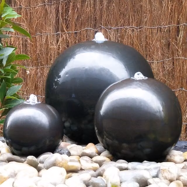 Primrose Triple Sphere Ceramic Tabletop Water Fountain with LED Lights in Black