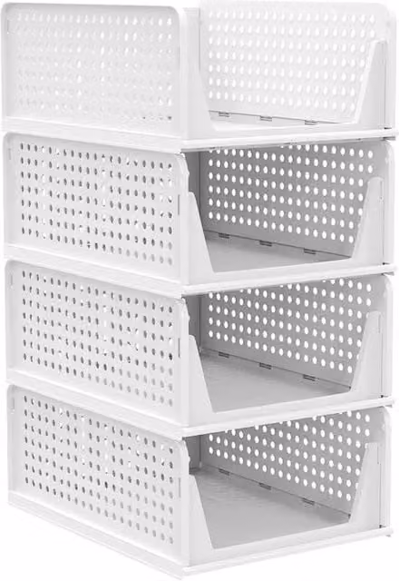NESTLUNE 4-Piece Folding Wardrobe Storage Organiser with Handles in White