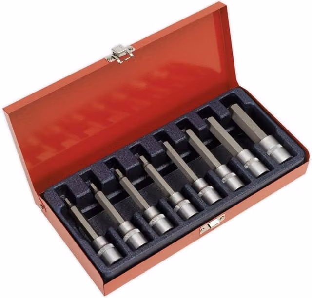Loops 8pc Metric Hex Key Socket Bit Set, 1/2 inch Square Drive, Chrome Vanadium, Multicolour, 100mm Long – 1