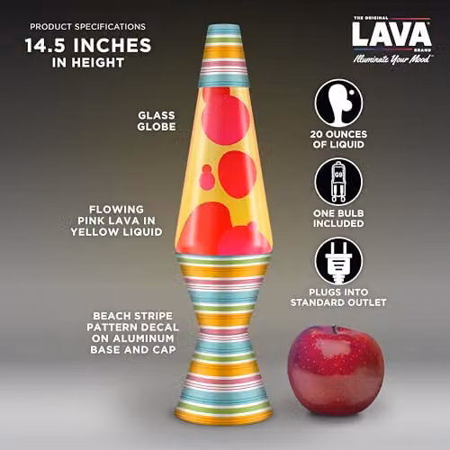 Lava Lite Retro Motion Lamp with Red Wax and Yellow Liquid, Multicolour Glass and Aluminium Tabletop Decor – 3