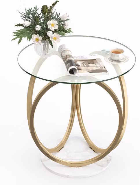Costway Modern Gold Geometric Round Glass and Metal Coffee Table