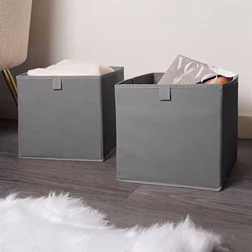 OHS Set of 4 Fabric Collapsible Storage Boxes in Grey, W/D/H: 27.0 x 27.0 x 27.0 cm – 2