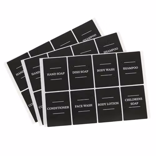 Harbour Housewares 24 Piece Soap Dispenser Labels Set in Black Waterproof Stickers for Bathroom and Kitchen Bottles – 1