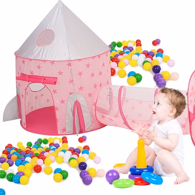 Kidkid Kids Pop-up Play Tent, Tunnel and Ball Pit Set, Pink