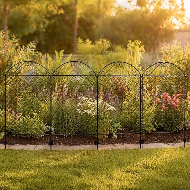 STILVORA Black Powder-Coated Metal Decorative Garden Fence Panels, 3.5m Length, Round In-Ground Design – 1