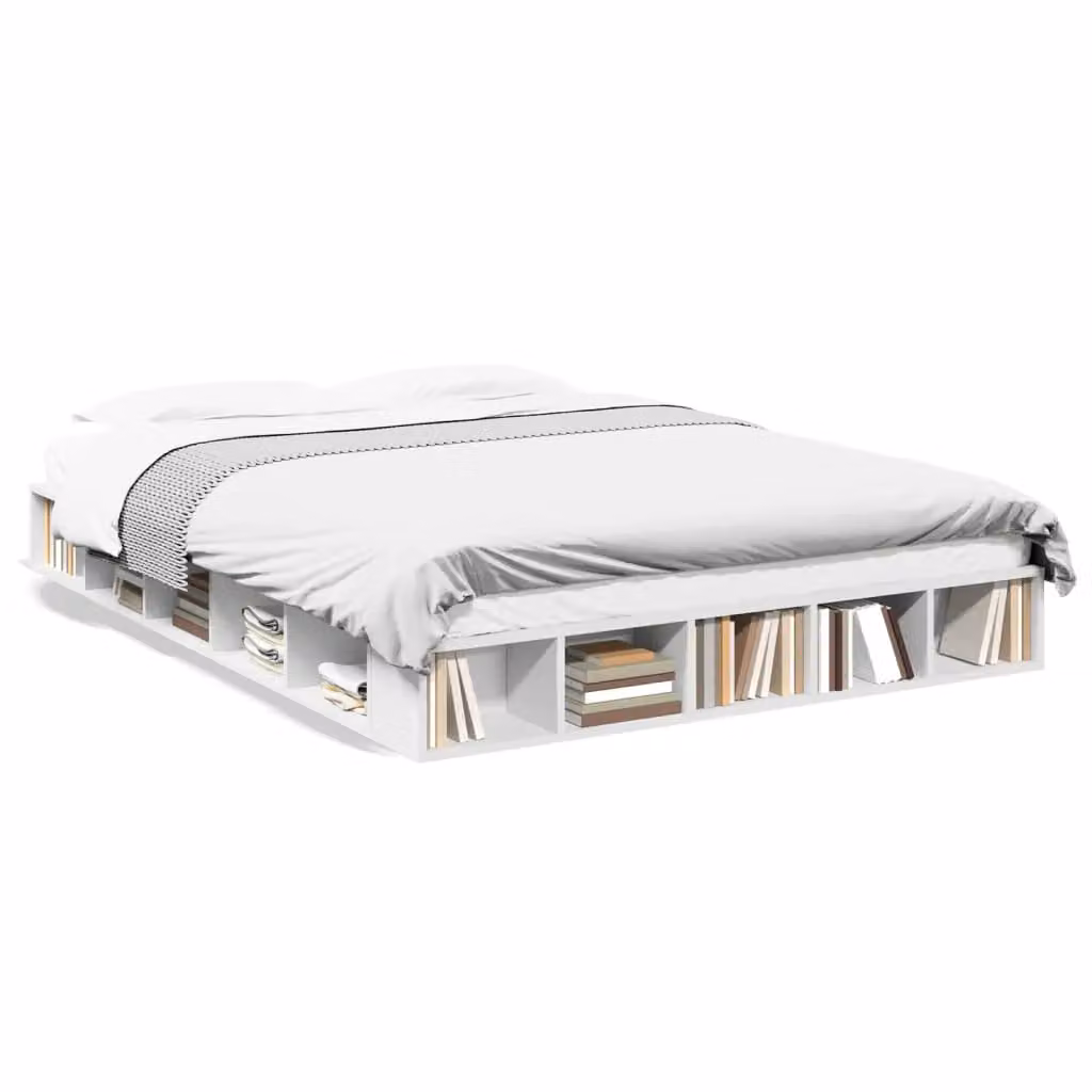Berkfield Home White Bed Frame with Side Compartments and Wood Slats, W/D/H: 140 x 200 cm – 2
