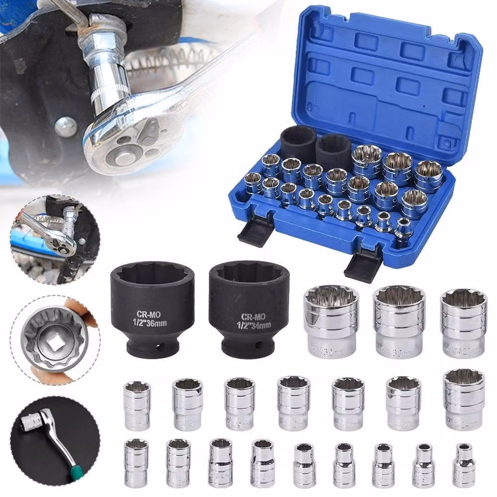 Nordara 21-Piece 1/2 Inch 8-36mm Multi-Tooth Socket Set in Silver and Black Chrome Vanadium – 5