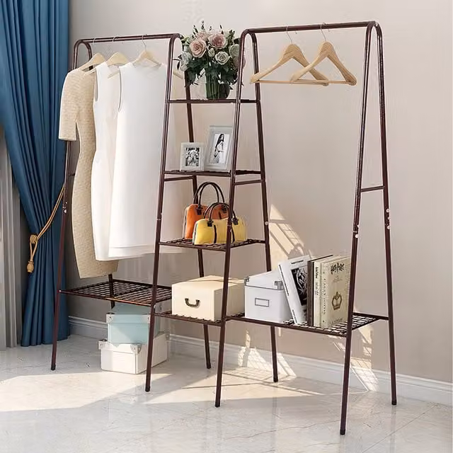Lifeideas Minimalist Metal Clothes Rail with Continuous Linear Rail in Matt Bronze