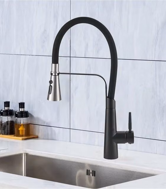 Living and Home Matt Black Stainless Steel Flexible Pull-Down Kitchen Faucet with Pull Out Spout – 1