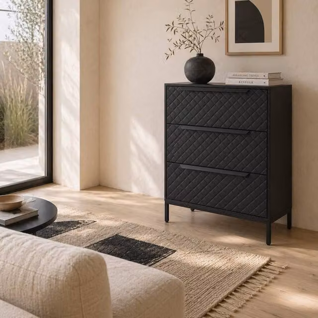 Wyld Haus Salimo 3 Drawer Fabric Dresser in Black – 1