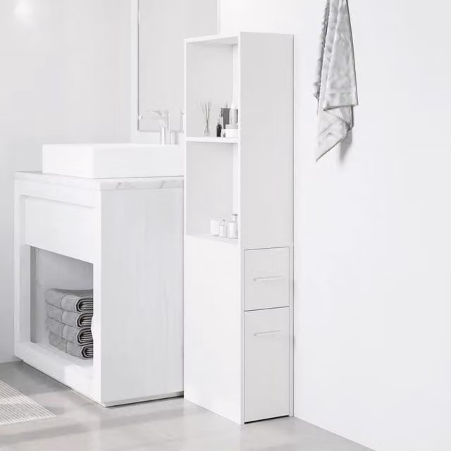 Berkfield Home Narrow Bathroom Cupboard with Wheels, White Engineered Wood, H 135 x W 22 x D 41 cm
