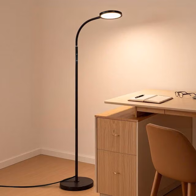 Emitto 12W LED Dimmable Arc Floor Lamp in Black with Remote Control and Timer