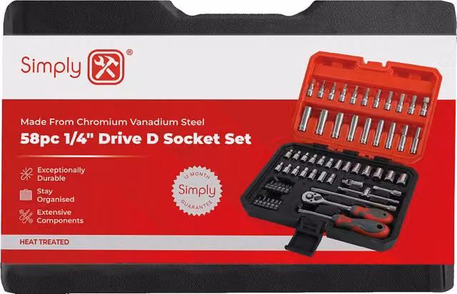 Simply 58 Piece 1/4 Inch Drive Chrome Vanadium Steel Socket Set with Carry Case – 3