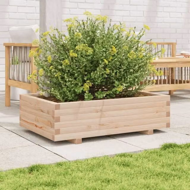 Berkfield Home Decorative Garden Planter, Solid Pine Wood, Beige, W: 90 cm, D: 60 cm, H: 26.5 cm – 1
