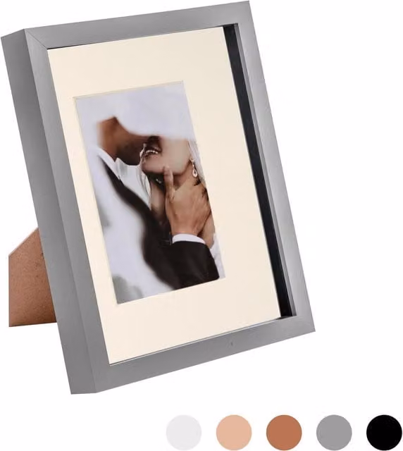 Nicola Spring 3D Box Photo Frame, Grey and Yellow, Rectangular Tabletop Design with 4x6 inch Mount