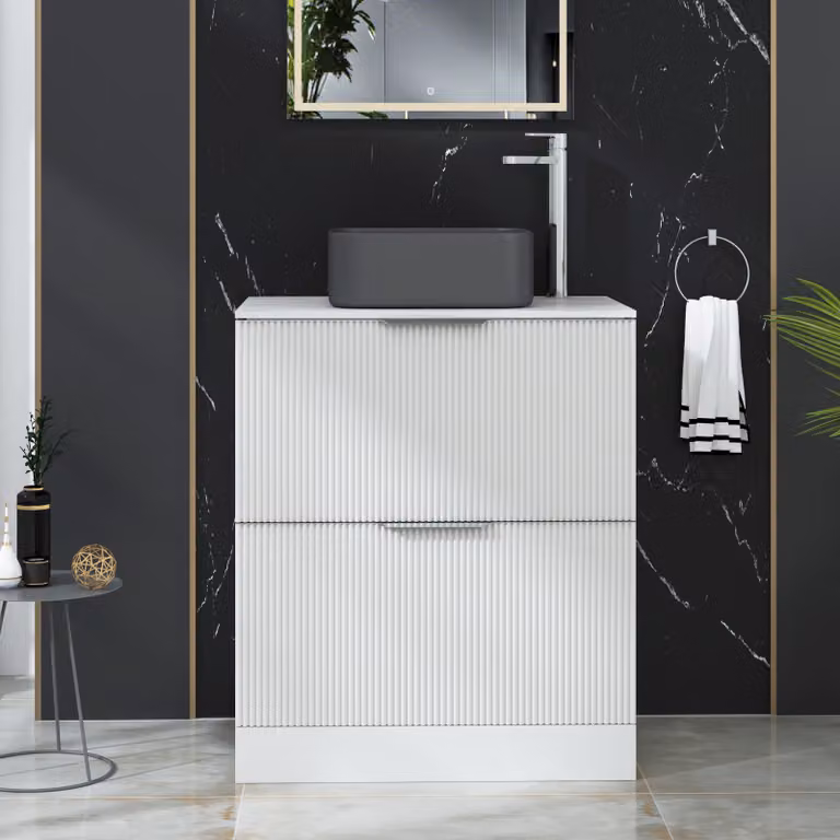 Royal Bathrooms Evora 700mm Matt White Fluted Floor Standing Countertop Vanity Unit with 2 Drawers and Art Square Basin
