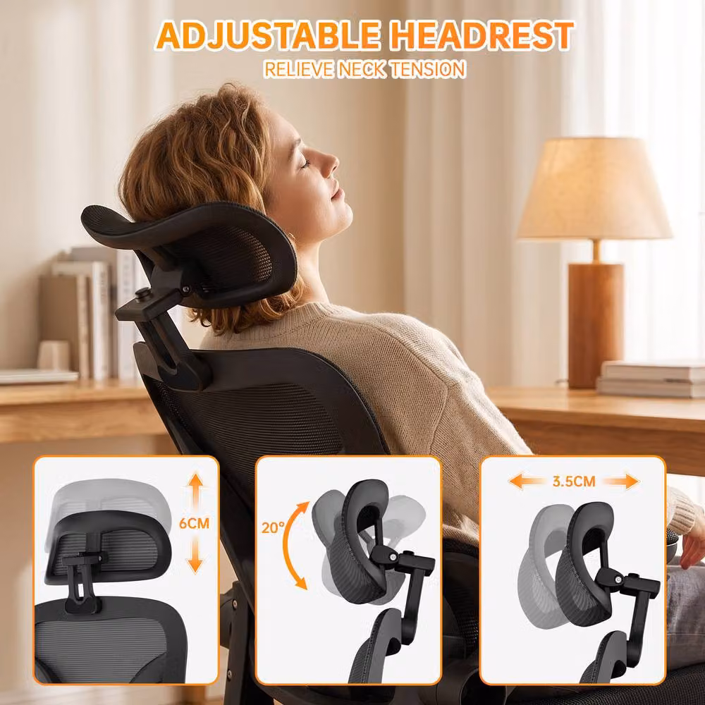 Gartistgo Ergonomic Office Chair in Black with Mesh Fabric, Adjustable Headrest and Armrests – 3