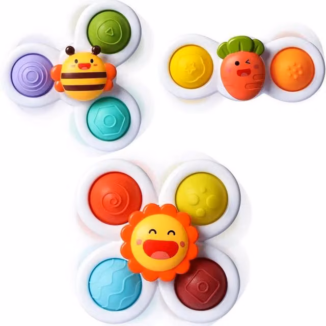 Dyzi 3 Piece BPA-Free Sensory Suction Cup Fidget Spinner Set in White and Multicolour