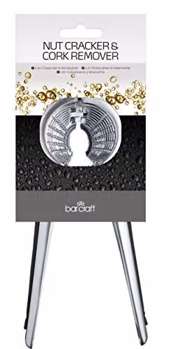 BarCraft 3-in-1 Nutcracker, Bottle Opener and Cork Remover in Silver Metal with Ergonomic Grip