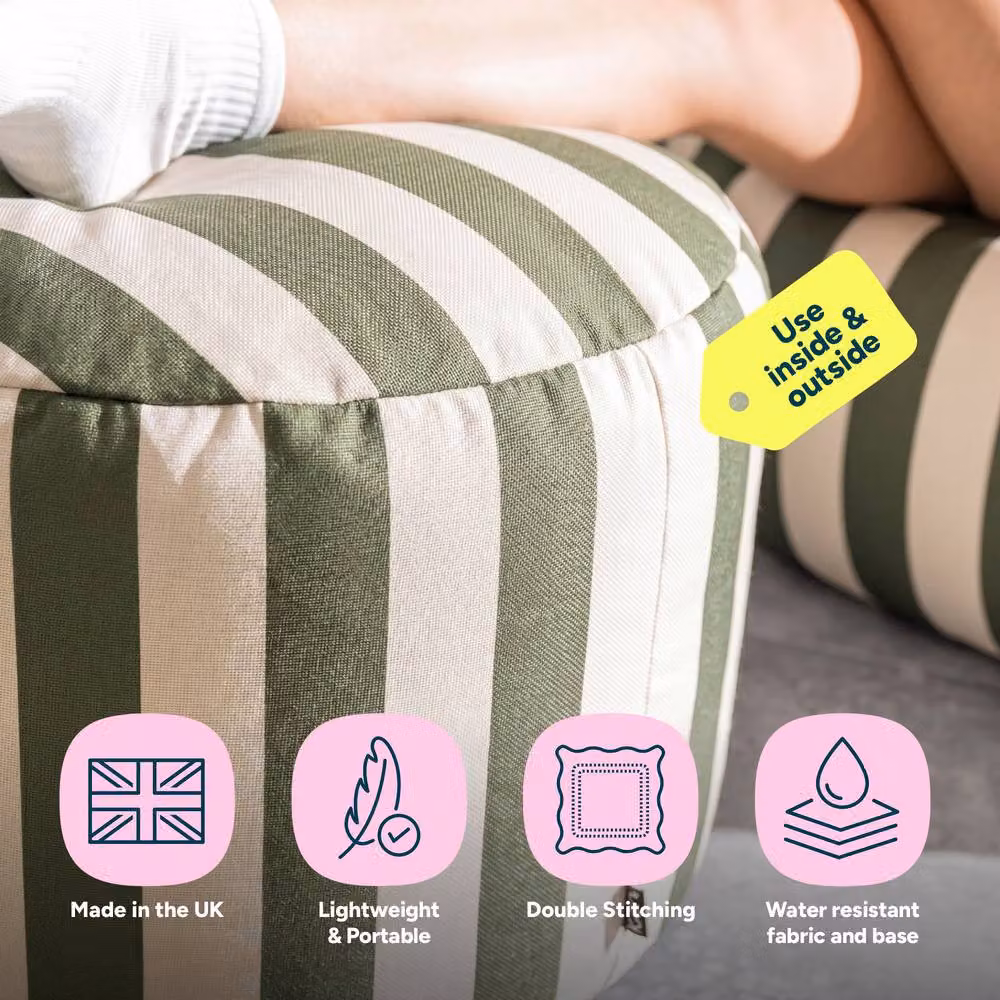 icon Milano Soft Woven Round Footstool Bean Bag Pouffe in Green – 2