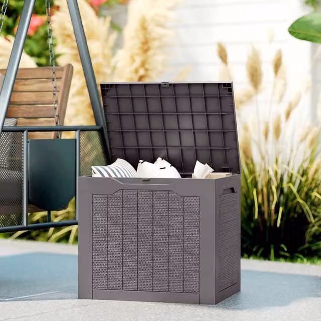OUTSUNNY 93L Plastic Garden Storage Box with Handles in Grey – 1