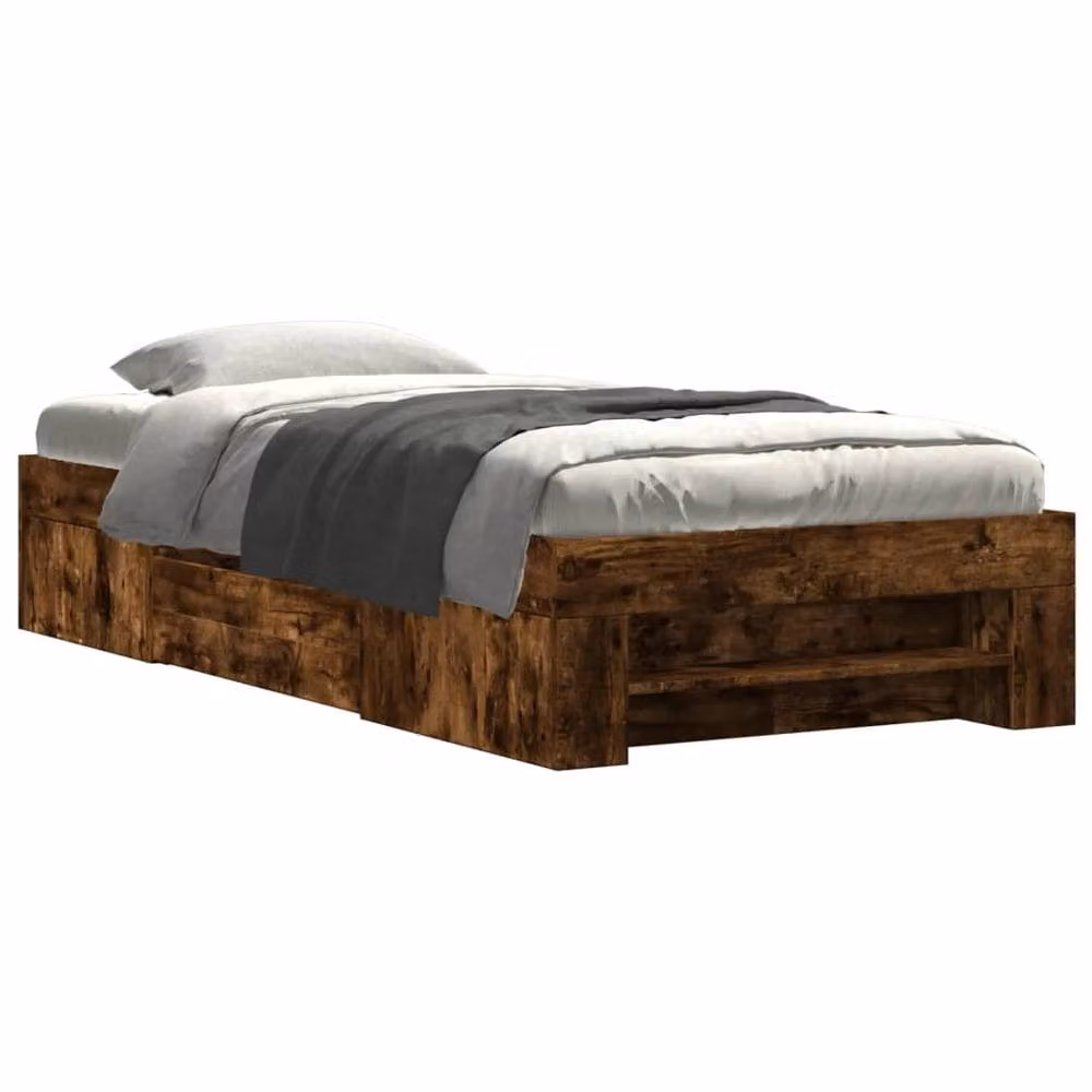 Berkfield Home Durable Bed Frame with Drawers in Smoked Oak Brown, W/D/H: 90 x 200 x 93 cm – 3